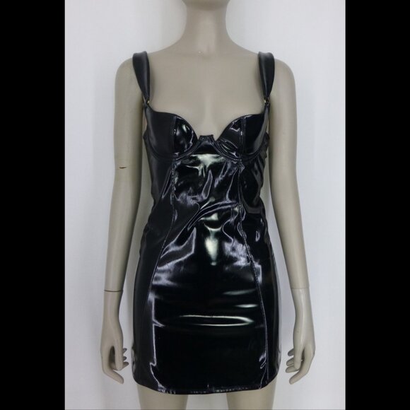 NWT Hustler Black Maxine Faux Leather Wired Dress (Size 4) - Picture 2 of 15